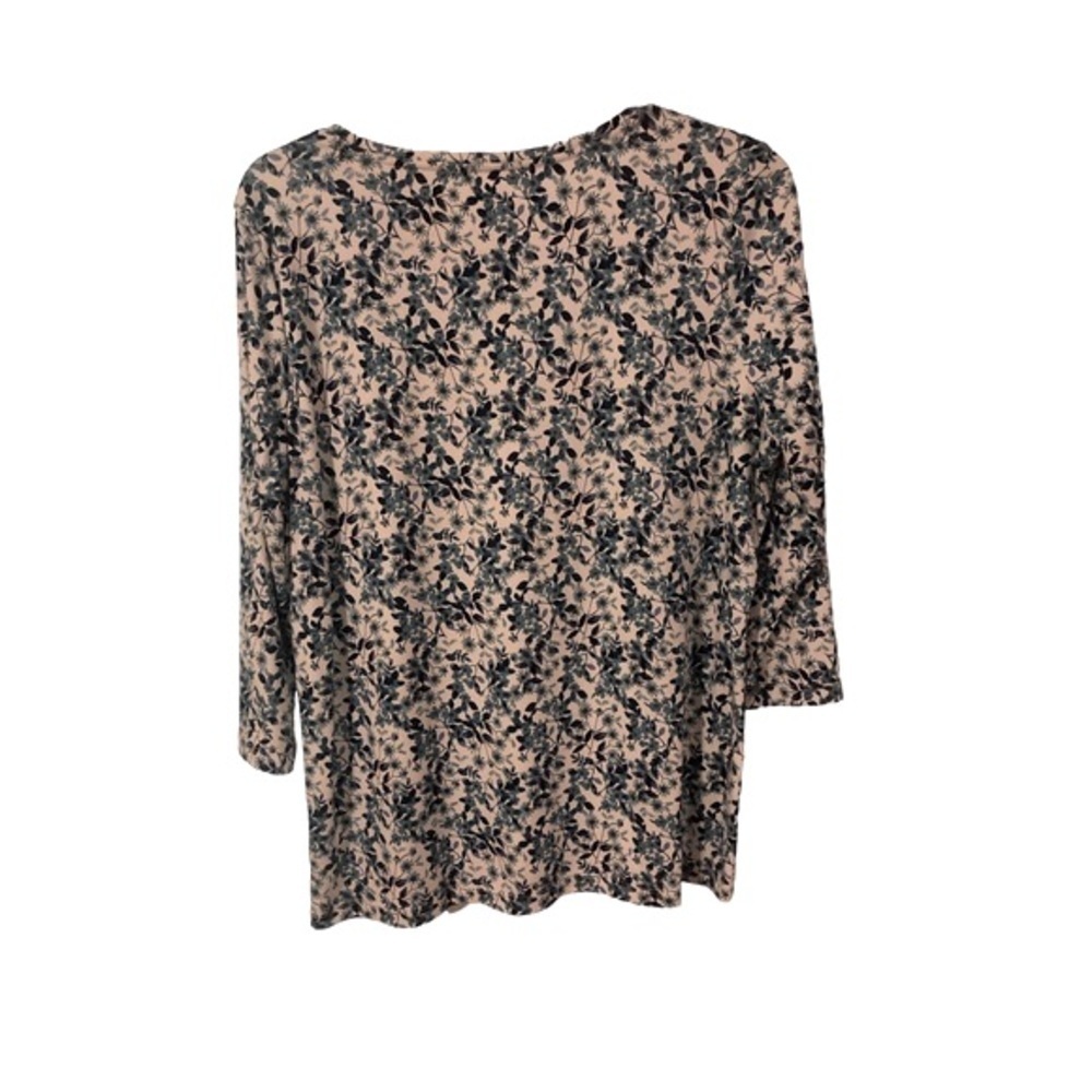 L.L. Bean Supima Cotton Tee 3/4Sleeve Blue/White Floral Design Casual Coastal L - Picture 4 of 7